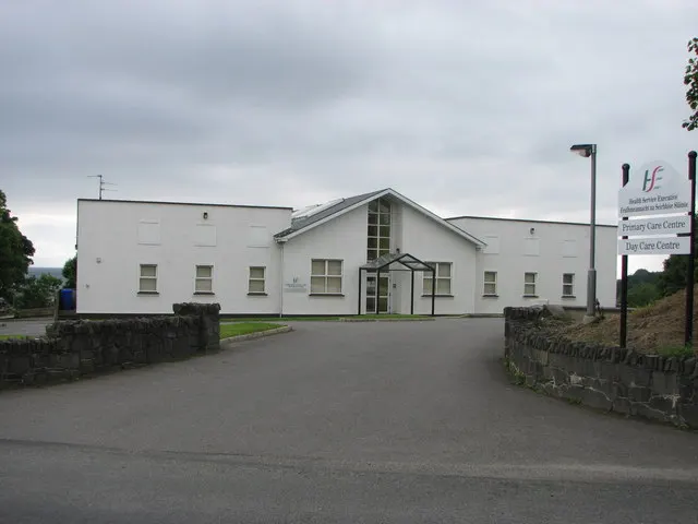 Moville Health Centre, Co. Donegal: white HSE building signed Primary Care Centre and Day Care Centre