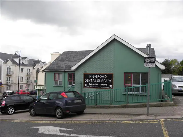 High Road Dental Surgery, Letterkenny, Co. Donegal: green-painted dental surgery with name sign and parked cars